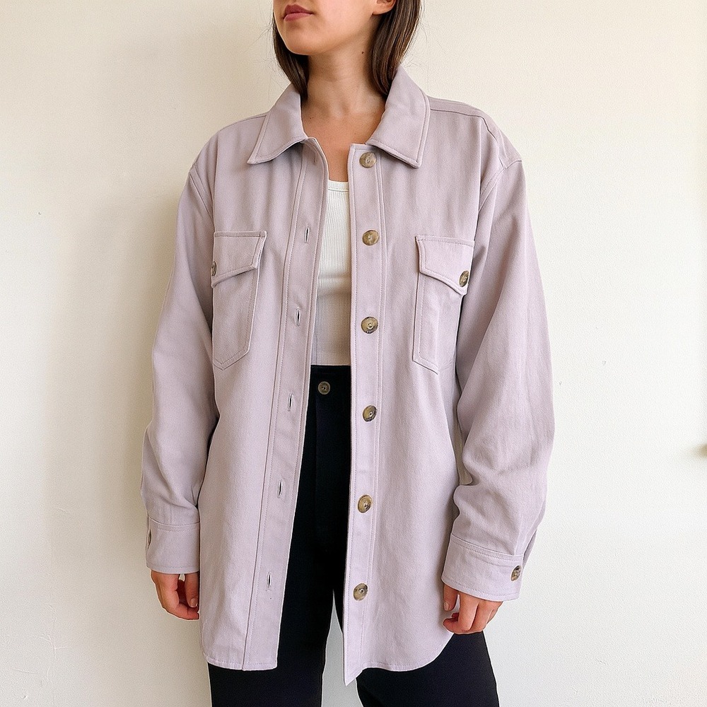Aritzia Wilfred The Ganna Shirt Jacket Womens Small Lilac Purple Button Up Prep